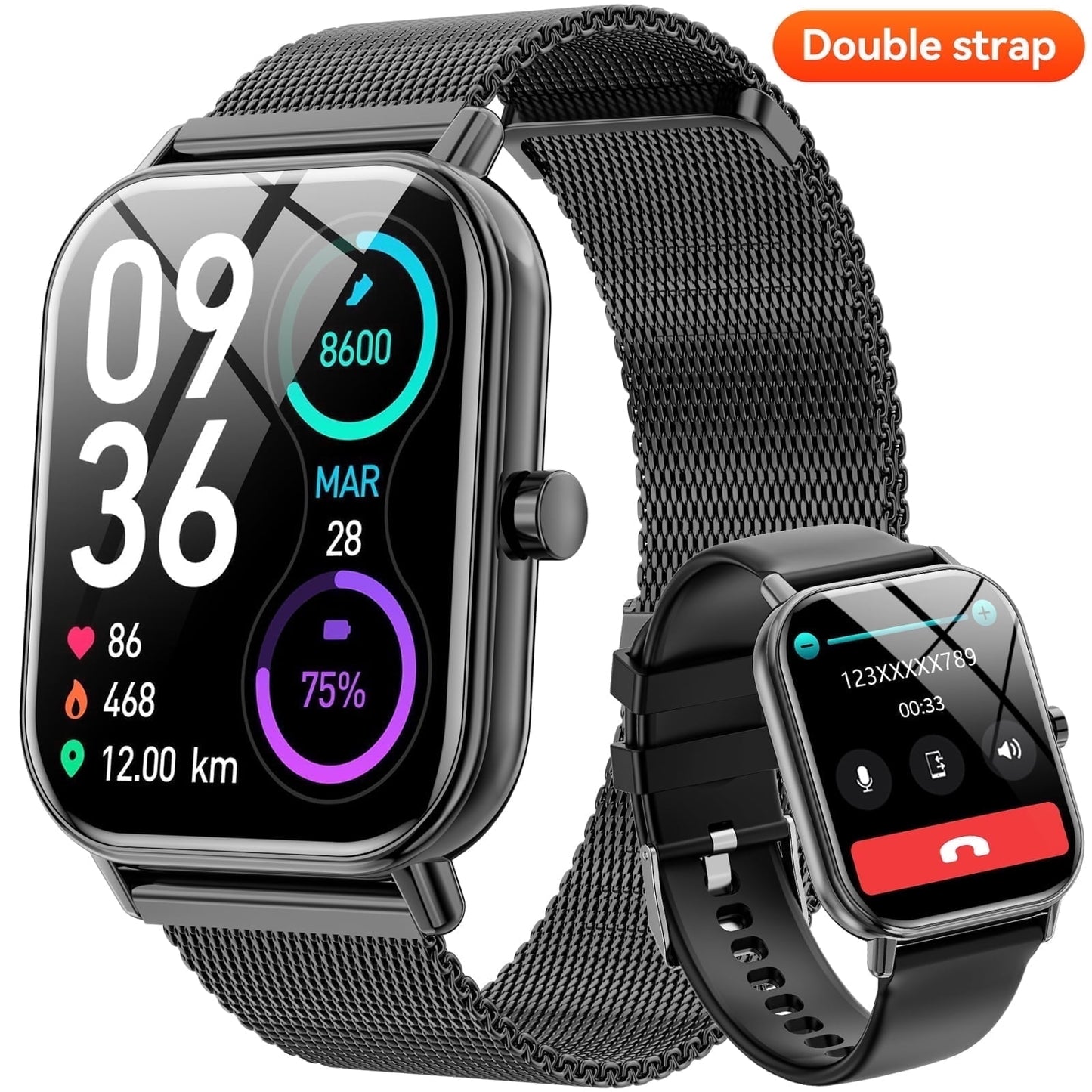 Mingwear 1.85-Inch Men's and Women's smartwatch fits for Android and iPhone Devices with Fitness Tracker, Pedometer, Answer/Call/120 Sport Modes, IP67 Waterproof Fitness Watch (Pink)