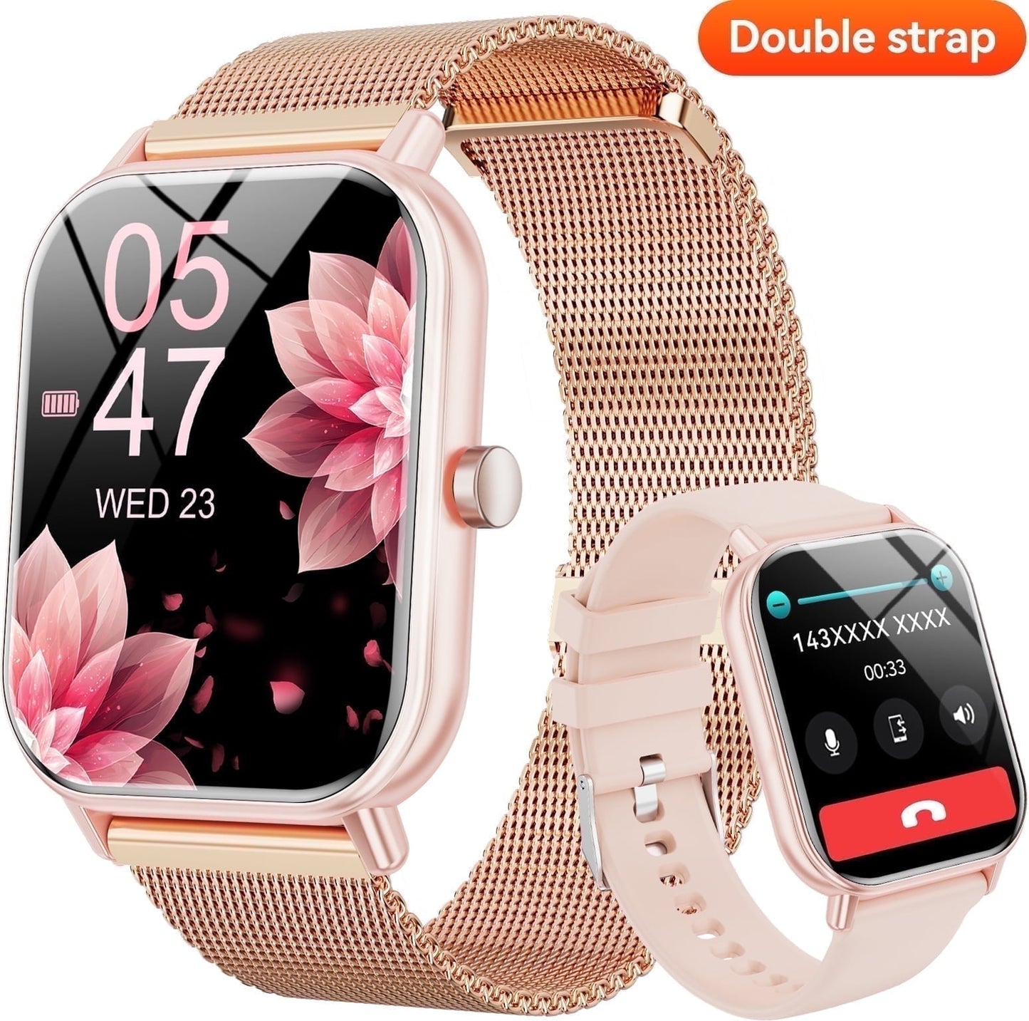 Mingwear 1.85-Inch Men's and Women's smartwatch fits for Android and iPhone Devices with Fitness Tracker, Pedometer, Answer/Call/120 Sport Modes, IP67 Waterproof Fitness Watch (Pink)