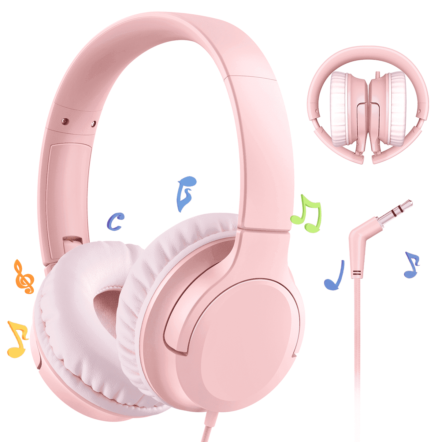 Mpow Kids Headphones with Microphone, Foldable 85/94dB Safe Volume Stereo Adjustable over Ear Headphones for Kids, Girls, Boys, Children, Share Function Wired Kids Headphones for School Tablet