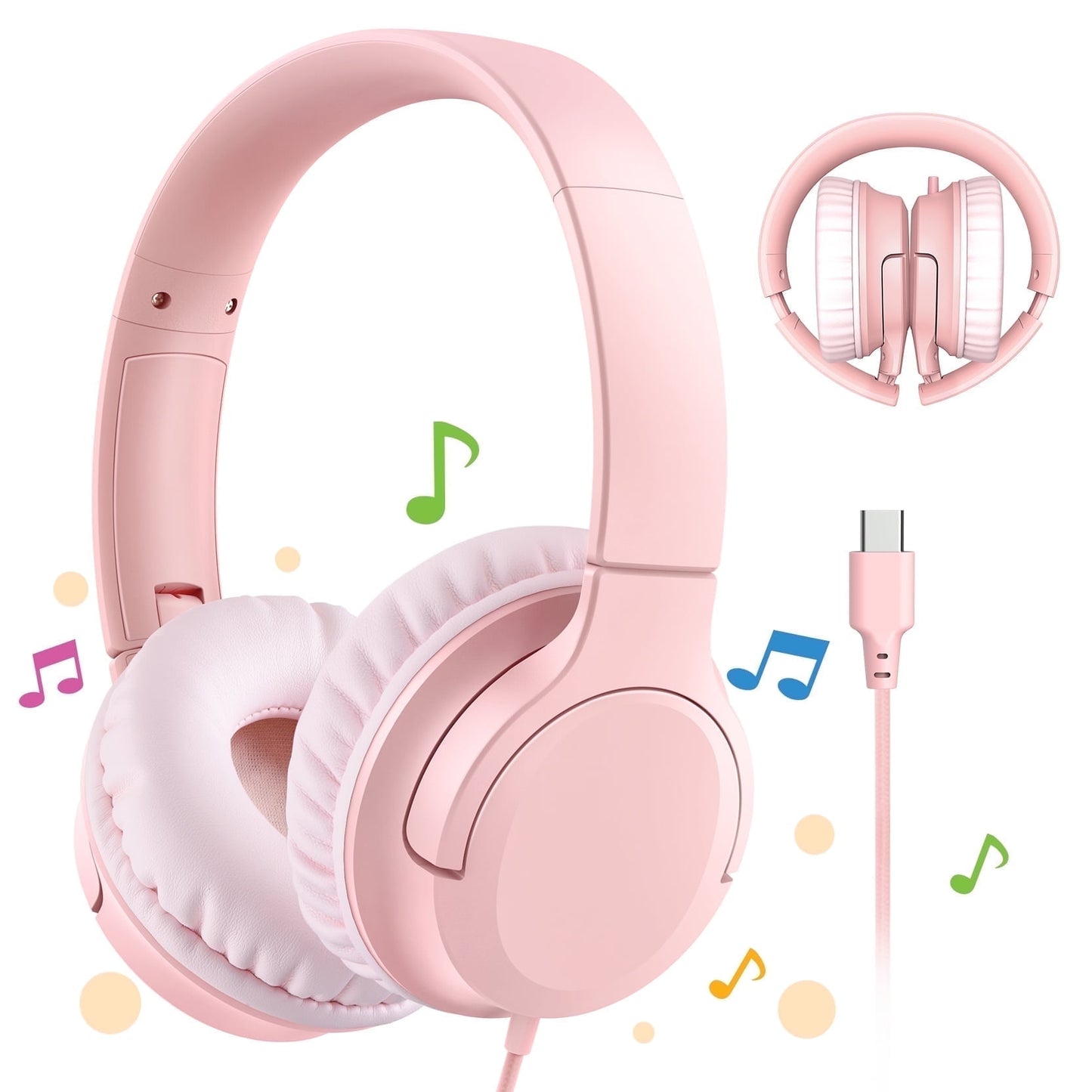 Mpow Kids Headphones with Microphone, Foldable 85/94dB Safe Volume Stereo Adjustable over Ear Headphones for Kids, Girls, Boys, Children, Share Function Wired Kids Headphones for School Tablet