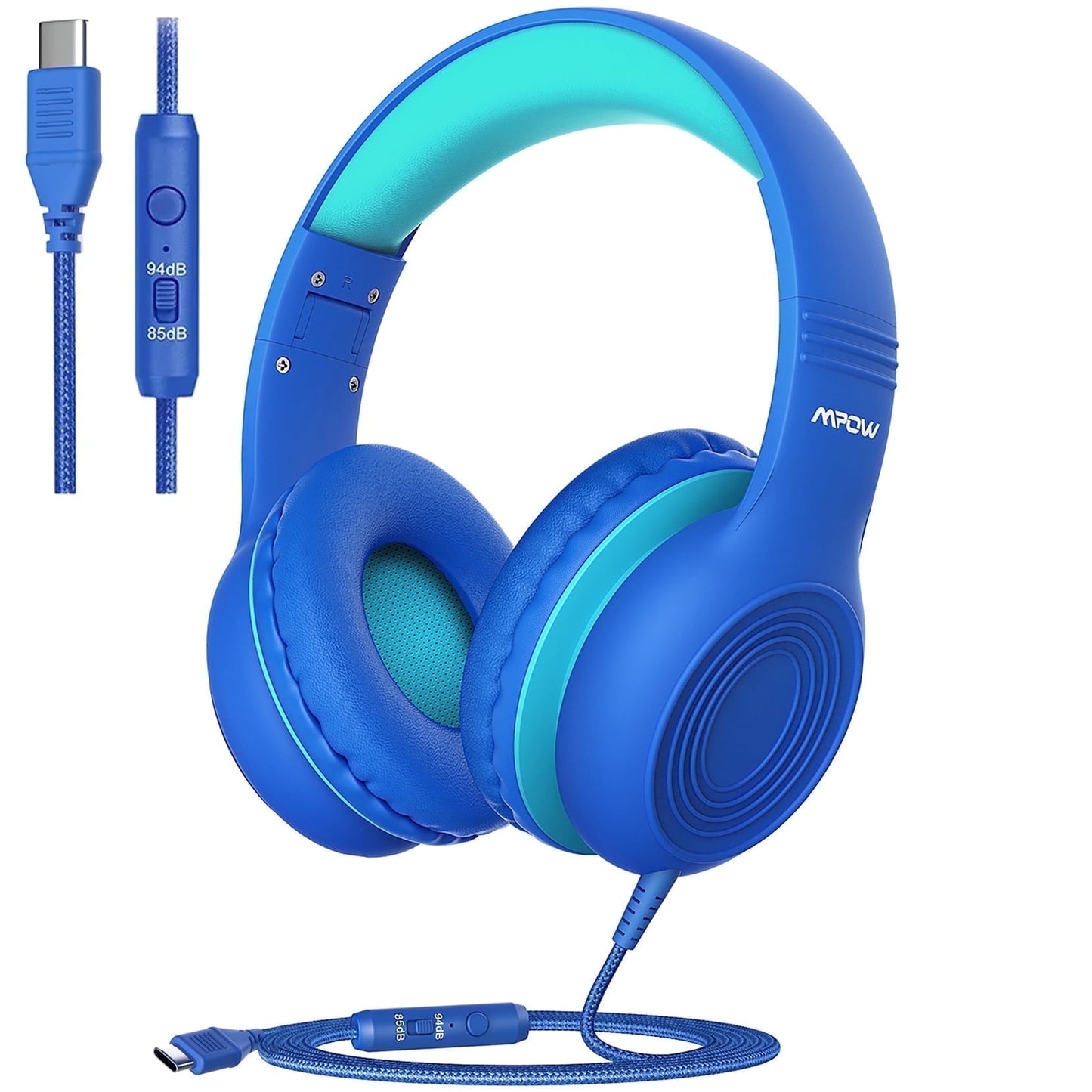 Mpow Kids Headphones with Microphone, Foldable 85/94dB Safe Volume Stereo Adjustable over Ear Headphones for Kids, Girls, Boys, Children, Share Function Wired Kids Headphones for School Tablet