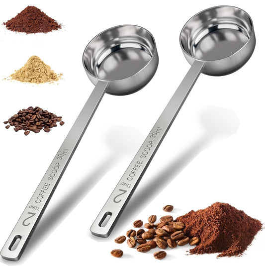 NOGIS 2 Pack Coffee Scoops Stainless Steel Measuring Spoon 2 Tablespoon with Long Handle for Tea Sugar Powder- Perfect Measuring Spoon for Ground Coffee, Espresso (30ml)