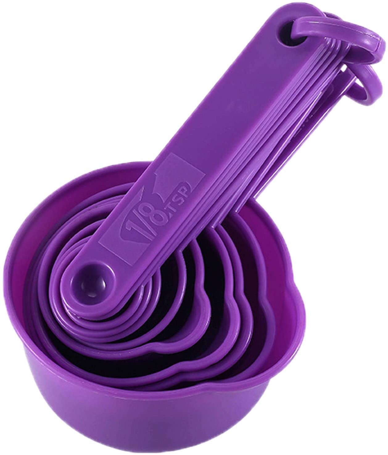 Nesting Measuring Cups and Spoons Set of 11, Fits in Spice Jars for Dry and Liquid Ingredient (Purple)
