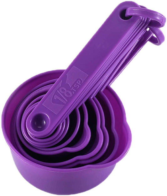 Nesting Measuring Cups and Spoons Set of 11, Fits in Spice Jars for Dry and Liquid Ingredient (Purple)