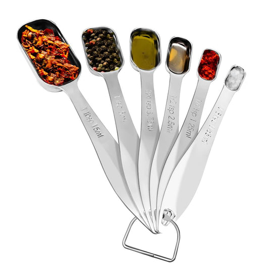NutriChef 6Pc Heavy Duty Oval Shaped Kitchen Metal Stainless Steel Measuring Spoon Set