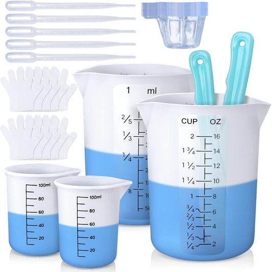 LET'S RESIN Silicone Measuring Cups, 450ml Accurate 2 Scales & 100ml Durable Measuring Cups, Epoxy Mixing Cup,Silicone Stirring Sticks, Easy Clean Resin Supplies for Resin Molds, Glitter Tumbler