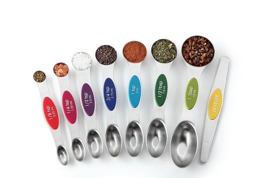 Spring Chef Magnetic Measuring Spoons Set, Dual Sided, Stainless Steel, Fits in Spice Jars, Multi-Color, Set of 8