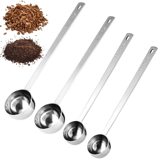 Square 4pcs Coffee Scoop for Ground Coffee, Stainless Steel Measuring Spoons Coffee Scoopers Tablespoon with Long Handles 1 Tbsp (15ml) & 2 Tbsp (30ml) for Measuring Powder and Spices