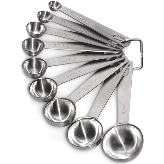 Stainless Steel Measuring Spoons, Set of 9 Kitchen Measuring Spoons for Cooking, Dry and Liquid Ingredients Measuring, Silver