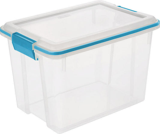 Sterilite Small Storage Bin, 20 Quart Clear Plastic Storage Container with Gasket Lid, Blue