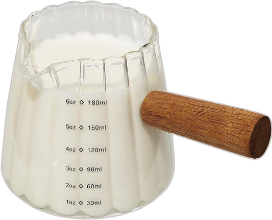 TACYKIBD Espresso Cups With Wood Handle 6oz, Espresso Accessories, Milk Frothing Pitcher, Glass Measuring Cup, Shot Glass