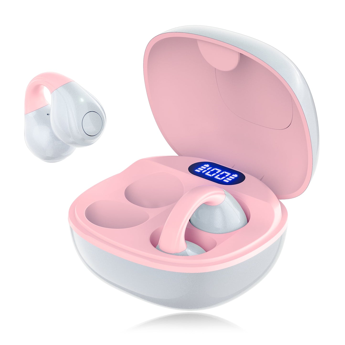 VEAT00L Open-Ear Headphones, Wireless Clip On Earbuds with Digital Display Charging Case 68 Hours Playtime, Lightweight Comfort, Stable Fit, Open-Ear Safety Design for Active and Office Use