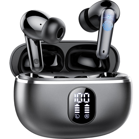 Wireless Ear Buds 50H Playback LED Power Display Earphones with Wireless Charging Case Headphones IPX7 Waterproof in-Ear Earbuds with Mic Compatible for iPhone Android Black