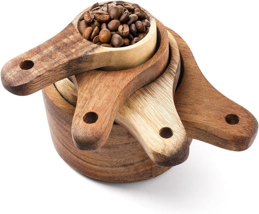 Wood Measuring Cup Set of 4, Nestable Natural Wooden Measuring Cups, 1, 1/2, 1/3, 1/4 Cup Sizes, Kitchen Utensils for Measuring Flour, Sugar, Spices, Nuts, Baking Cooking Tools
