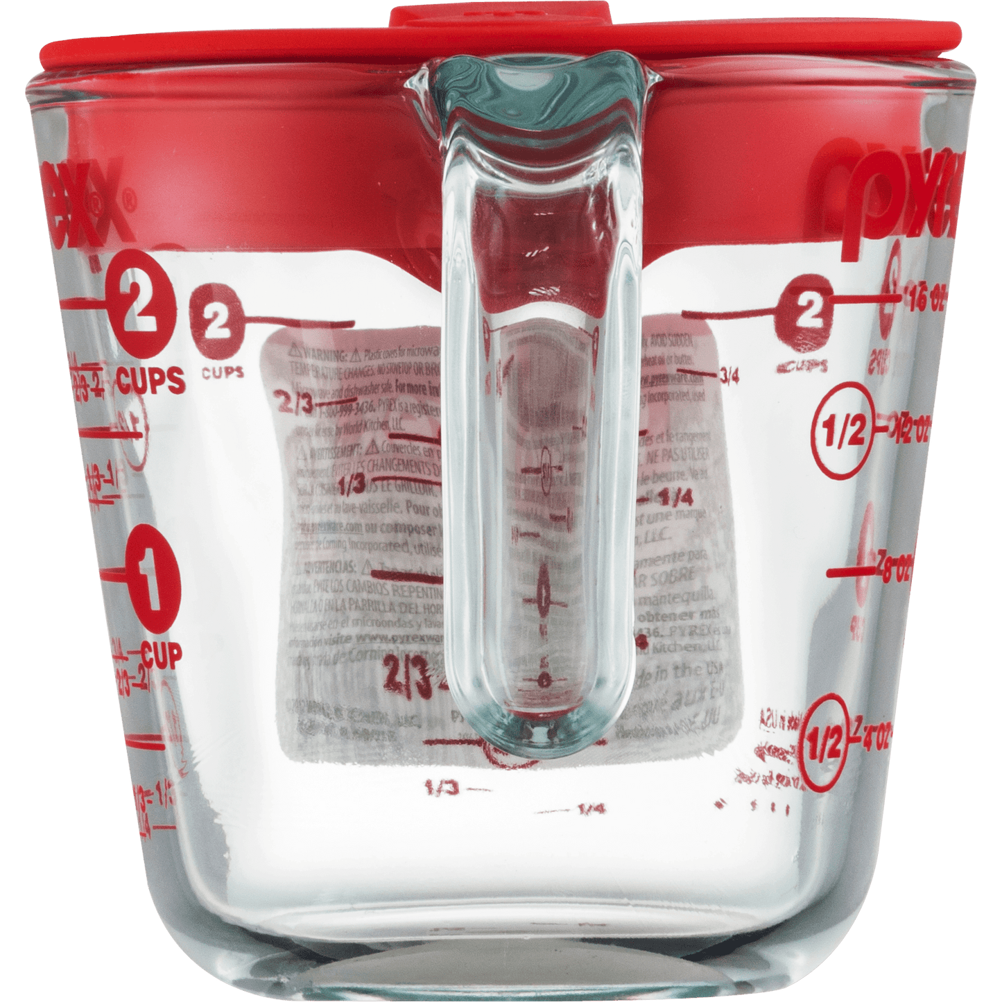 Pyrex Prepware 2 Cup Measuring Cup with Red Plastic Cover in Clear