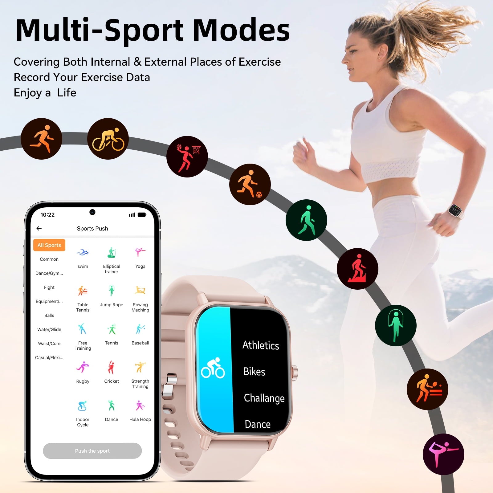 Mingwear 1.85-Inch Men's and Women's smartwatch fits for Android and iPhone Devices with Fitness Tracker, Pedometer, Answer/Call/120 Sport Modes, IP67 Waterproof Fitness Watch (Pink)