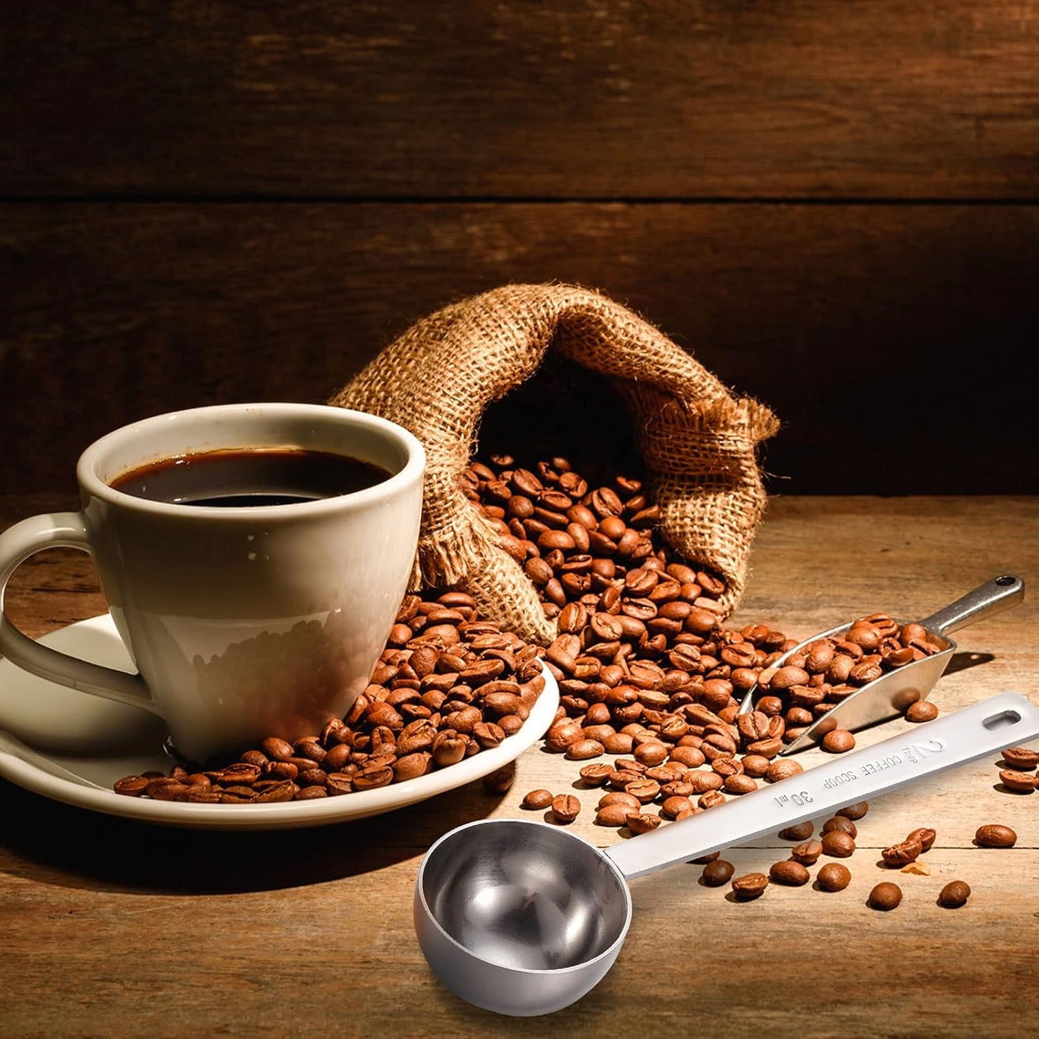 NOGIS 2 Pack Coffee Scoops Stainless Steel Measuring Spoon 2 Tablespoon with Long Handle for Tea Sugar Powder- Perfect Measuring Spoon for Ground Coffee, Espresso (30ml)