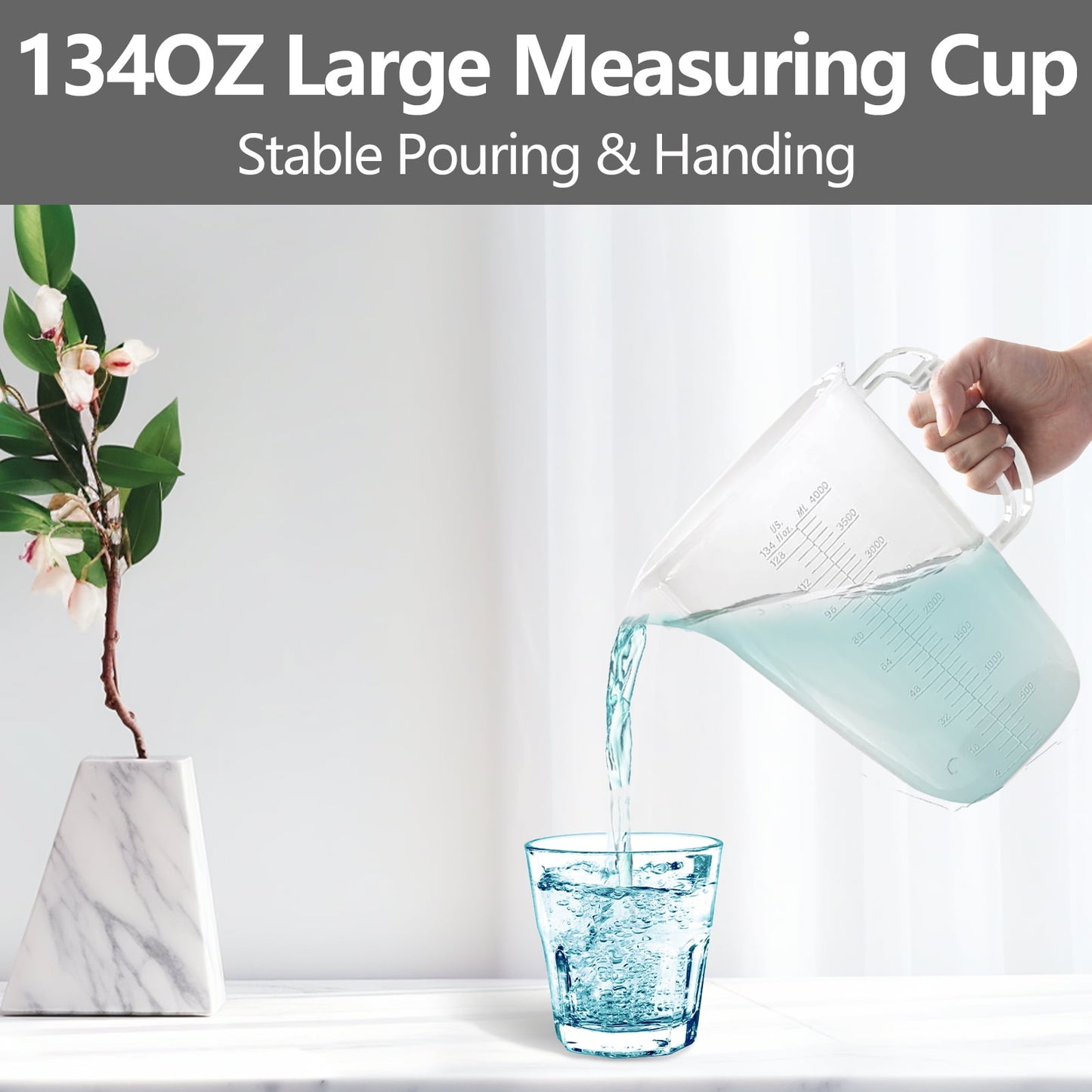 WhiteRhino 1 Gallon Measuring Pitcher,134oz Large Plastic Measuring Cup for Lawn,Pool Chemicals, Motor Oil Fluids