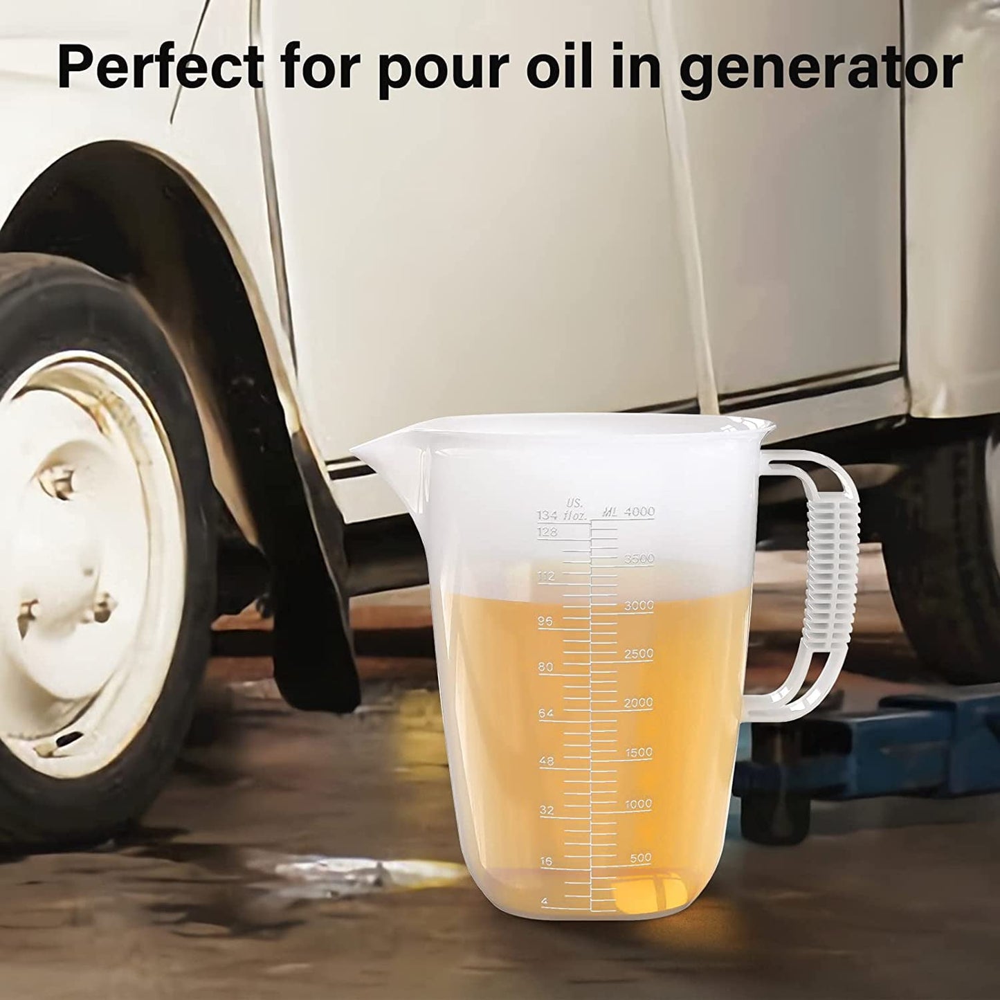 WhiteRhino 1 Gallon Measuring Pitcher,134oz Large Plastic Measuring Cup for Lawn,Pool Chemicals, Motor Oil Fluids