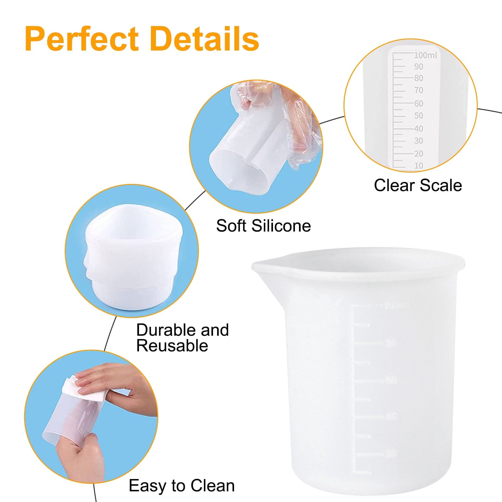 3pcs 100ml Silicone Measuring Cups for Resin, TSV Resin Mixing Cups Non-Stick, Reusable Mixing Cups  for Epoxy Resin, Art, Waxing