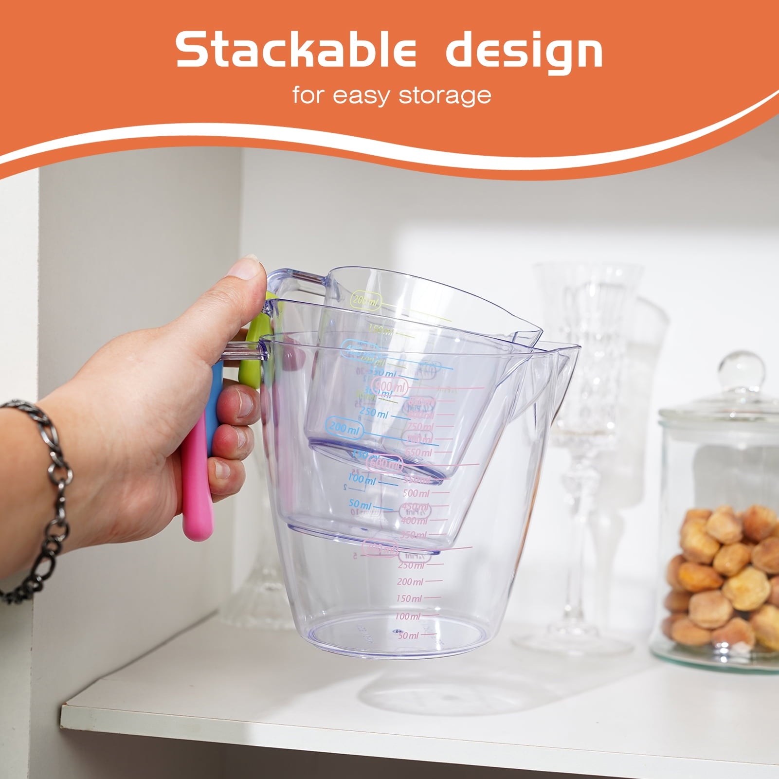 Lumikrypt 3 Piece Plastic Measuring Cups Set, BPA Free Liquid Measuring Beakers for Baking Cooking with Handle & Spout, Easy Read and Wash