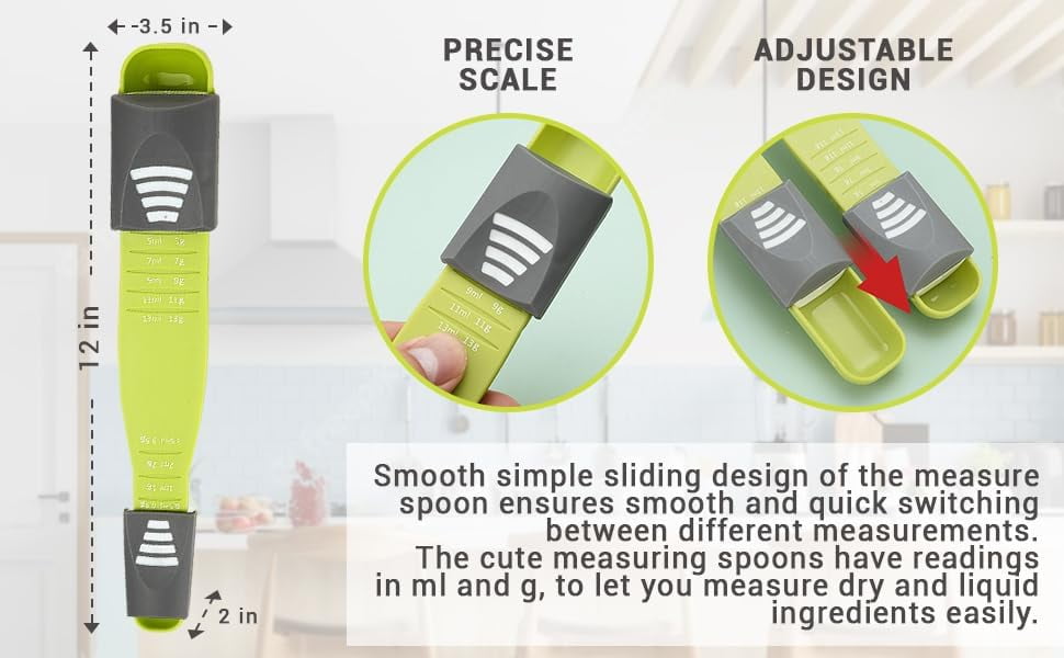 9 in 1 Adjustable Measuring Spoon by CMC Products – Space Saver Tool – Precise Measurements – Double Sided Gram & ML Measuring Spoon for Dry or Liquid Ingredients Metering Spoons