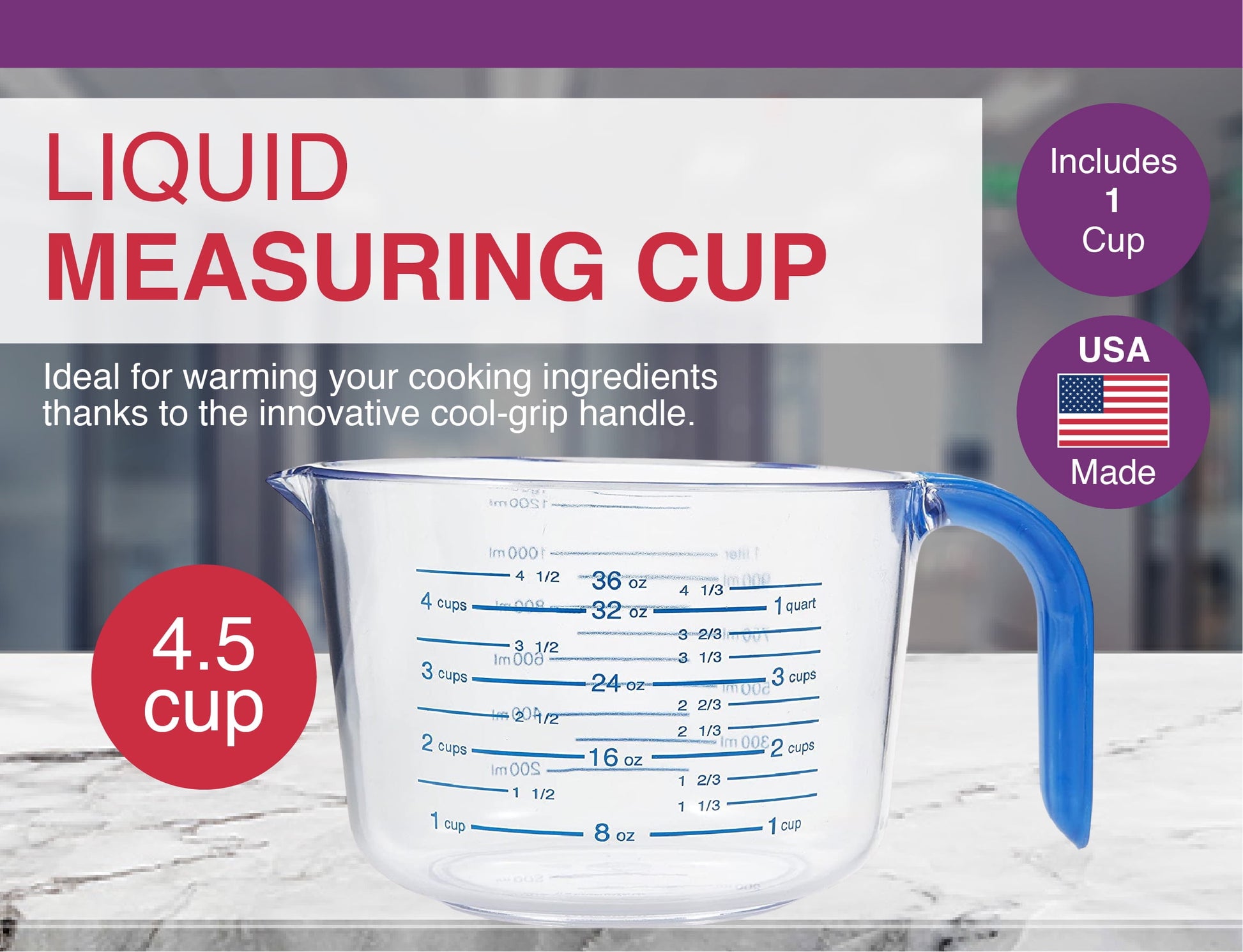 Arrow Plastic 00032 4-1/2 Cup Cool Grip Measuring Cup