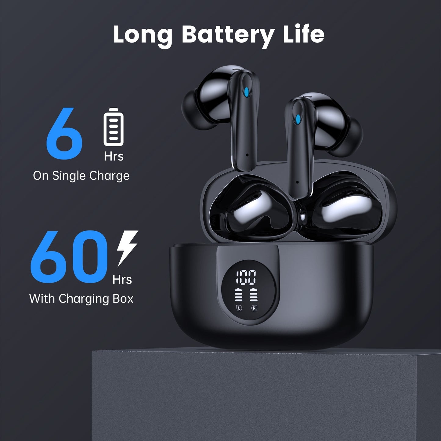 VEAT00L P91 Wireless Earbuds, Bluetooth Headphones V5.4 Stereo Ear buds with Noise Cancelling Mics, 60H Playback Mini Case with Dual LED Display, IP7 Waterproof in-Ear Earphones for Android iOS