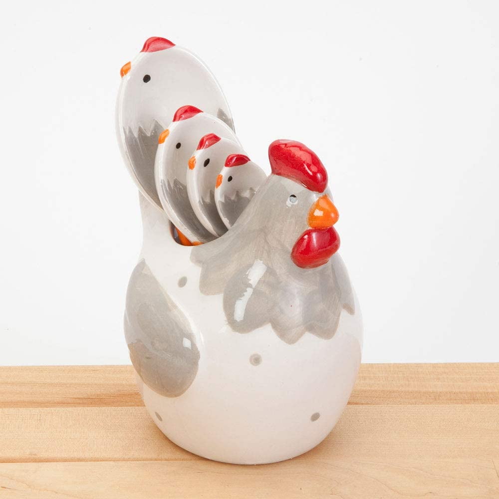 Bits and Pieces Ceramic Chicken Measuring Spoons – 4-Piece Kitchen Décor
