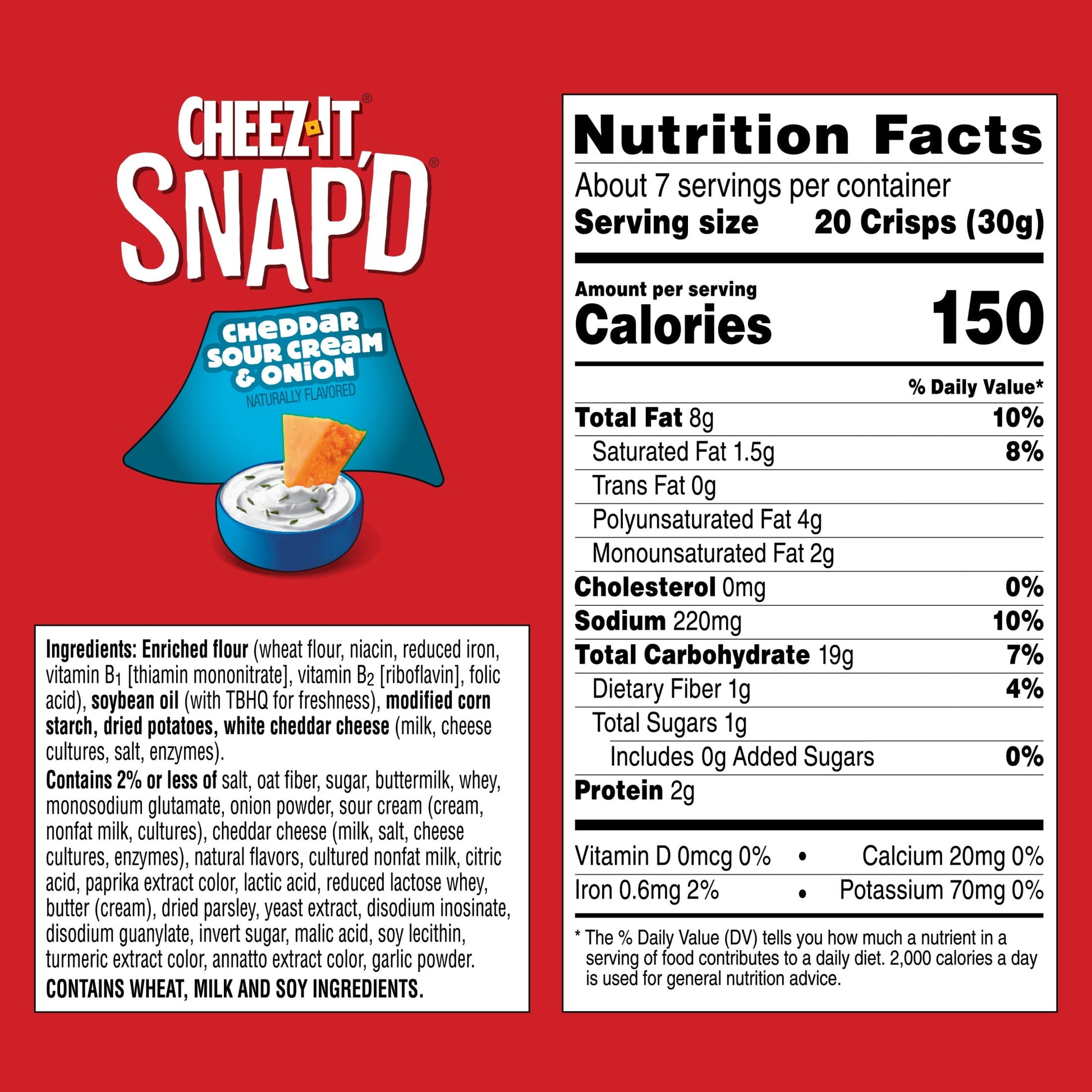 Cheez-It Snap'd Cheddar Sour Cream and Onion Cheese Cracker Chips, Thin Crisps, 7.5 oz
