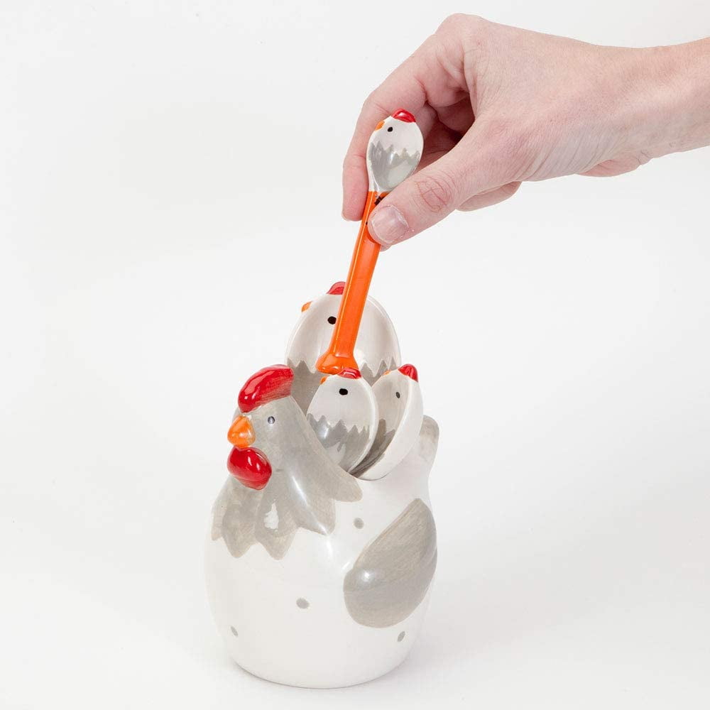 Bits and Pieces Ceramic Chicken Measuring Spoons – 4-Piece Kitchen Décor