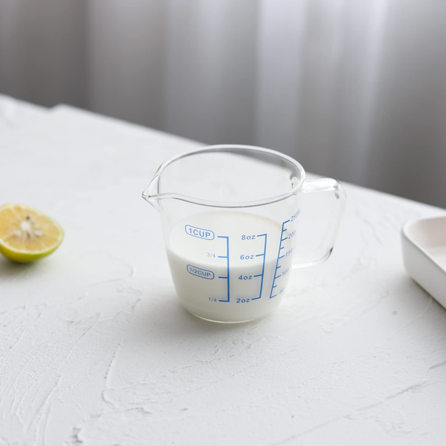 Vucchini Glass Measuring Cup Set - Measure Jugs Mixing Mug with 3 scales for laboratory Milk - Making Kitchen Baking Party Wine Coffee Liquid - 2 cups - 16 oz & 8 oz