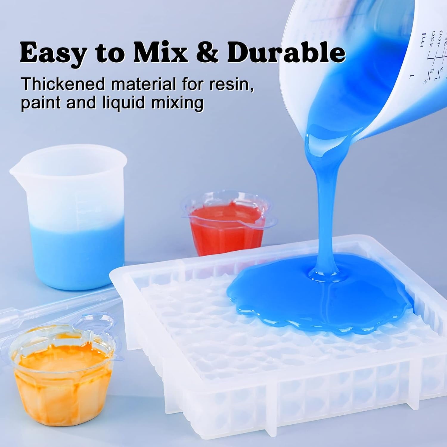 LET'S RESIN Silicone Measuring Cups, 450ml Accurate 2 Scales & 100ml Durable Measuring Cups, Epoxy Mixing Cup,Silicone Stirring Sticks, Easy Clean Resin Supplies for Resin Molds, Glitter Tumbler