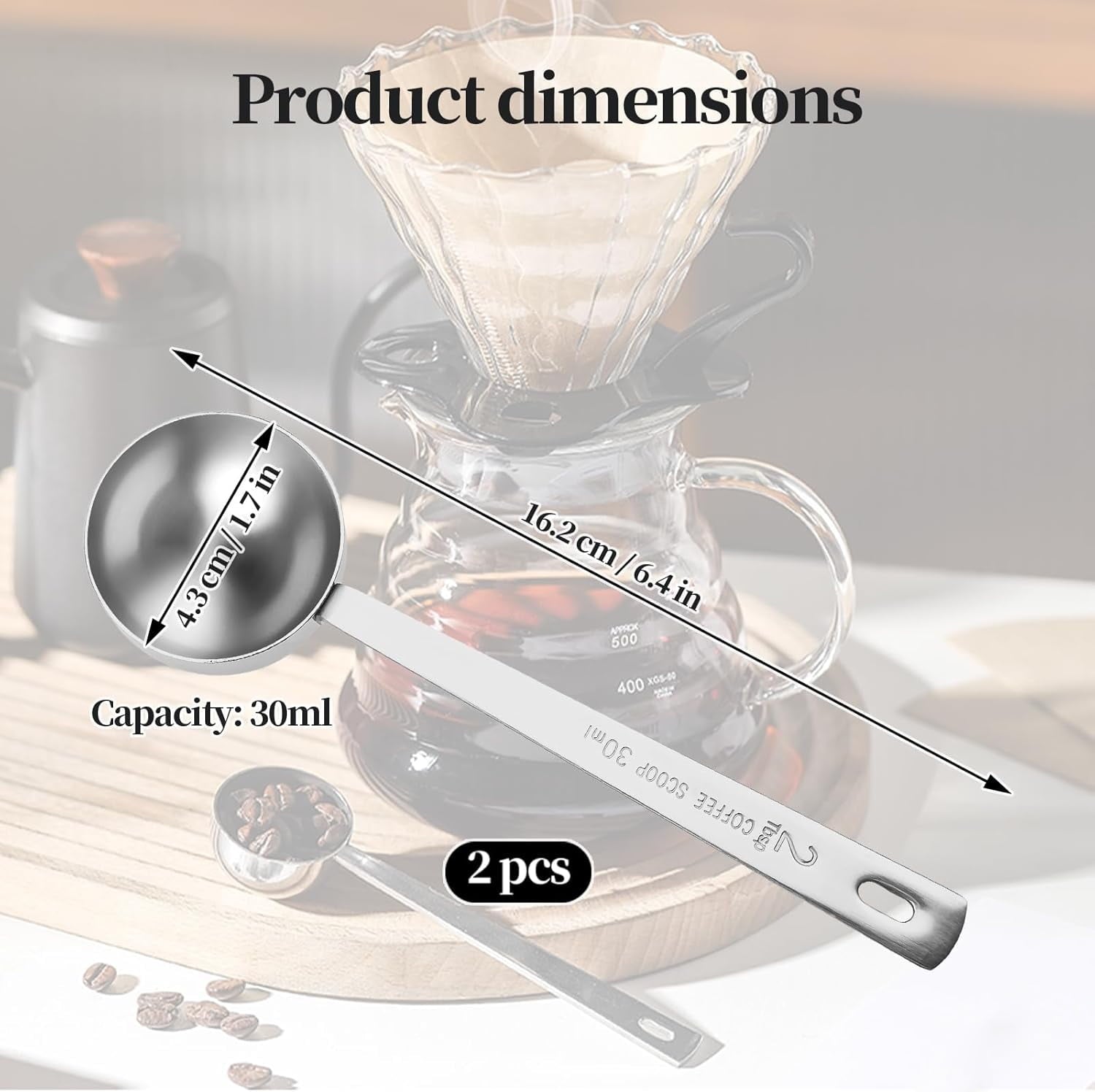 NOGIS 2 Pack Coffee Scoops Stainless Steel Measuring Spoon 2 Tablespoon with Long Handle for Tea Sugar Powder- Perfect Measuring Spoon for Ground Coffee, Espresso (30ml)