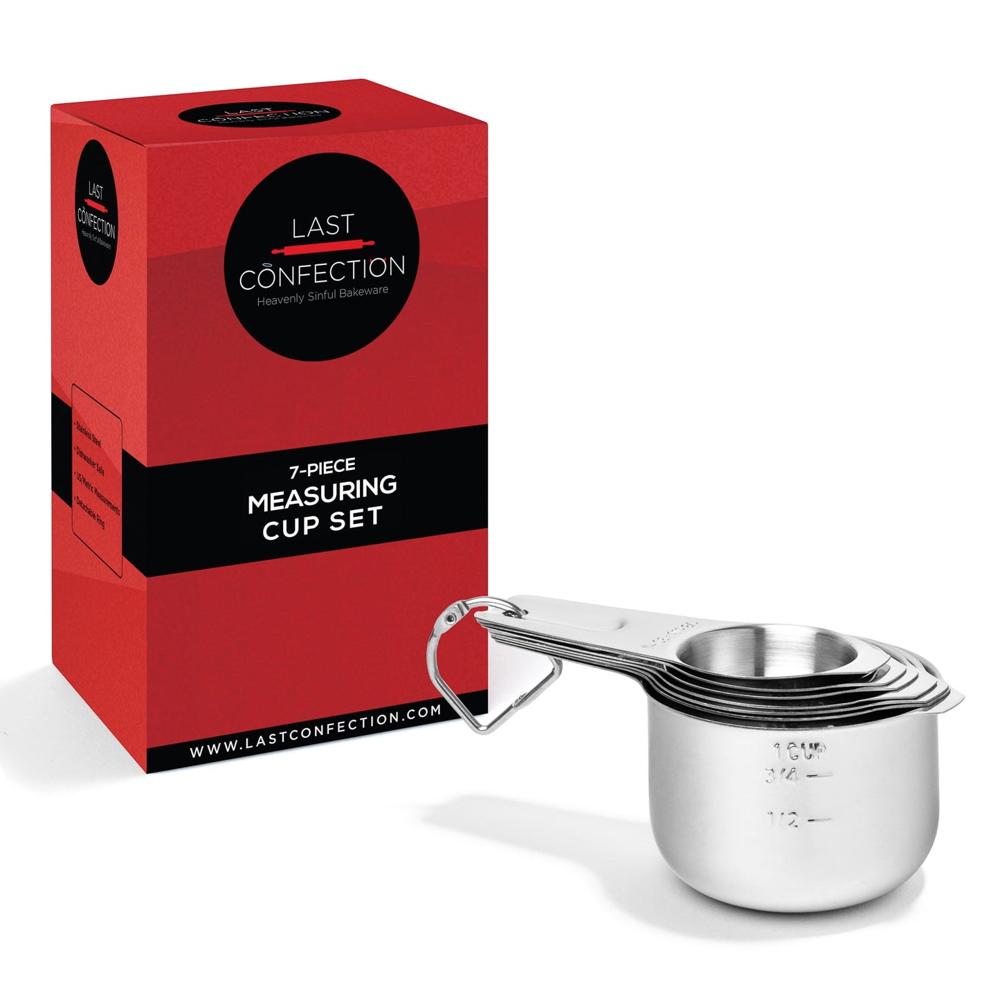 Last Confection 7-Piece Stainless Steel Measuring Cup Set, Includes 1/8 Cup Coffee Scoop