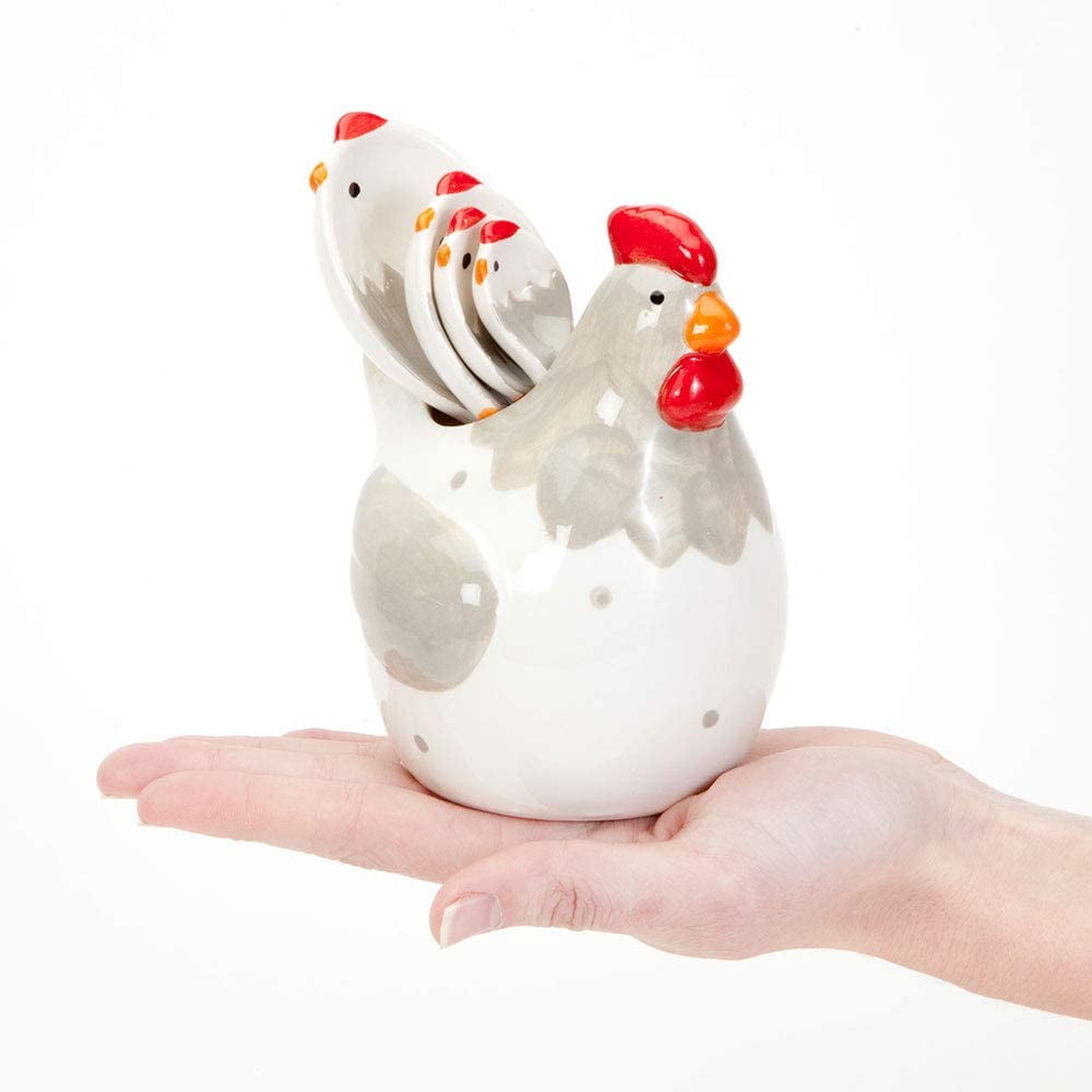 Bits and Pieces Ceramic Chicken Measuring Spoons – 4-Piece Kitchen Décor