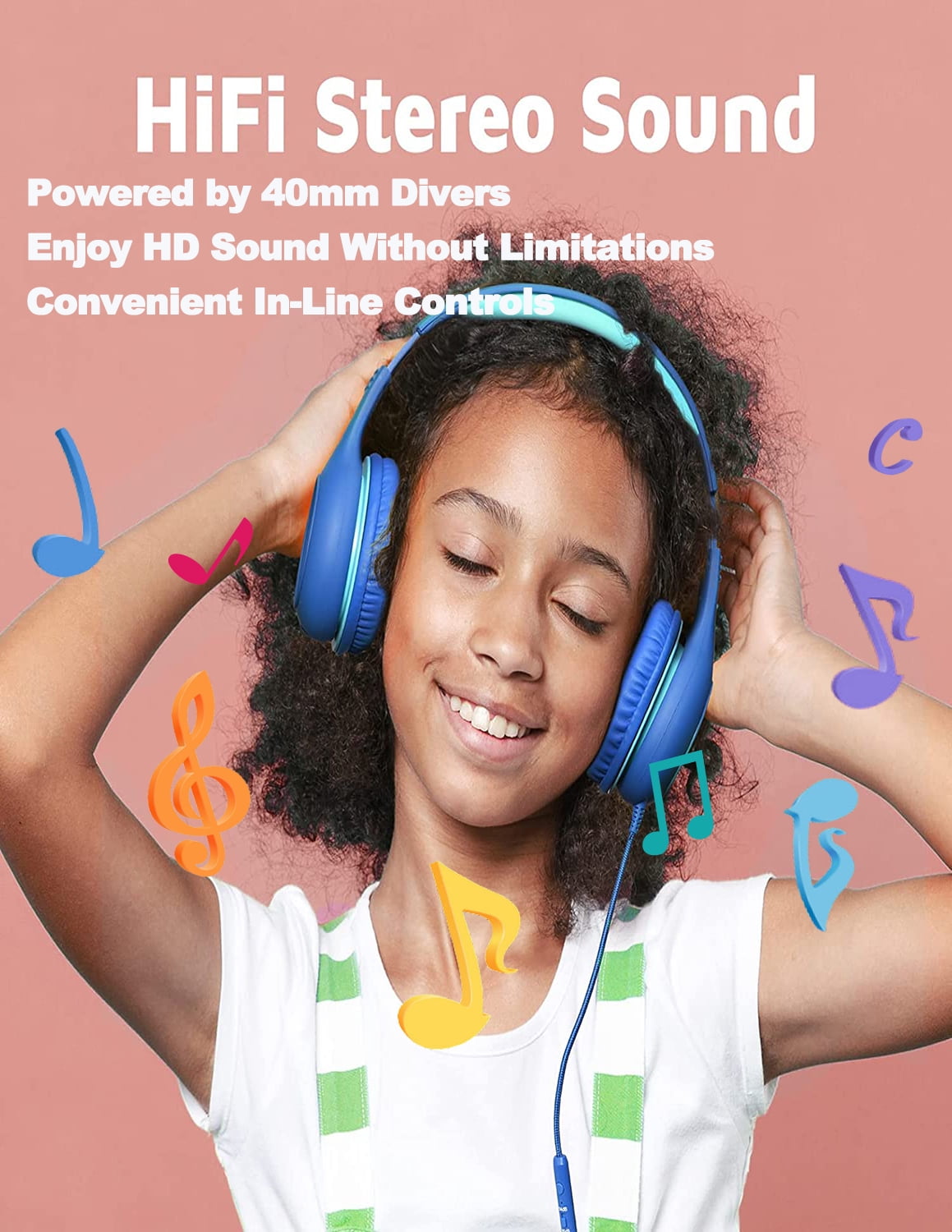 Mpow Kids Headphones with Microphone, Foldable 85/94dB Safe Volume Stereo Adjustable over Ear Headphones for Kids, Girls, Boys, Children, Share Function Wired Kids Headphones for School Tablet