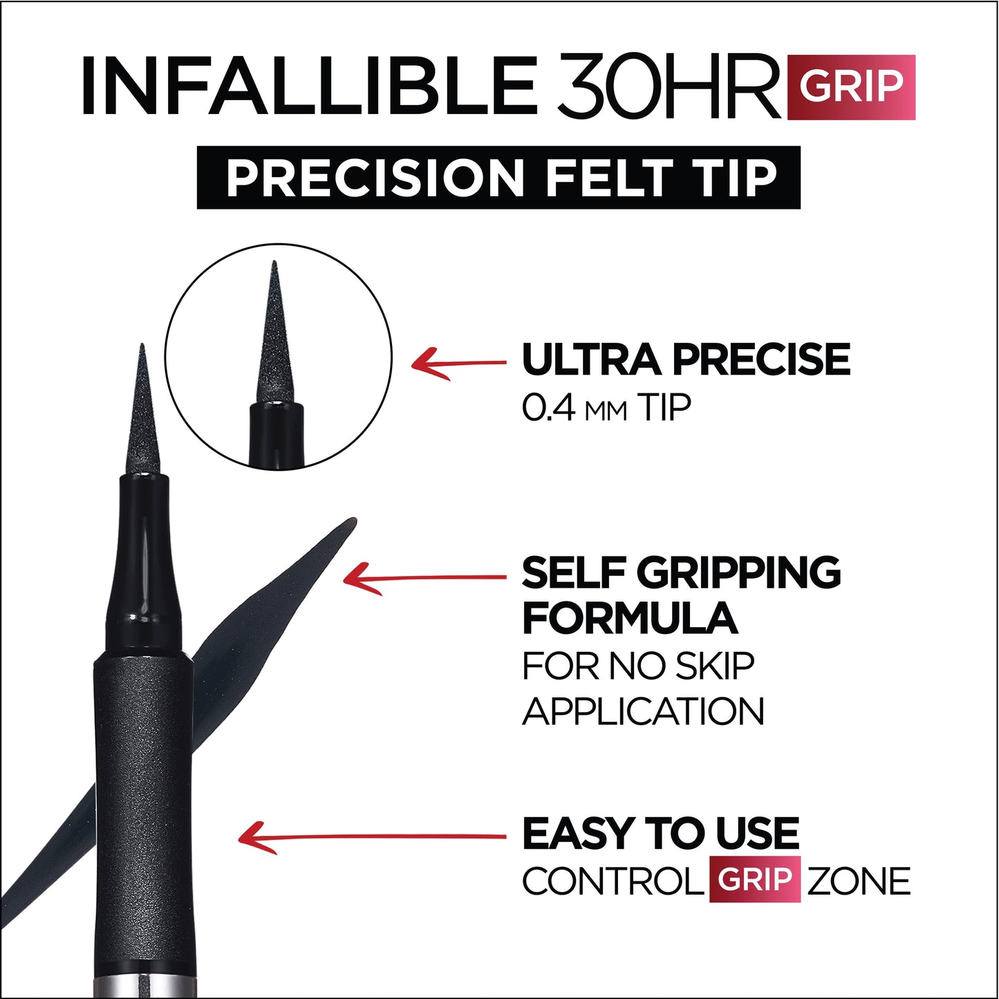 L'Oreal Paris Infallible Precision Felt Waterproof Eyeliner, Black, 0.03 fl oz