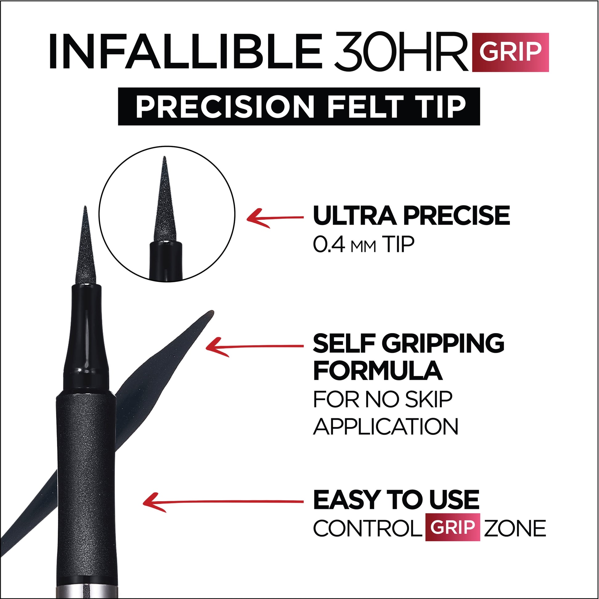 L'Oreal Paris Infallible Precision Felt Waterproof Eyeliner, Black, 0.03 fl oz