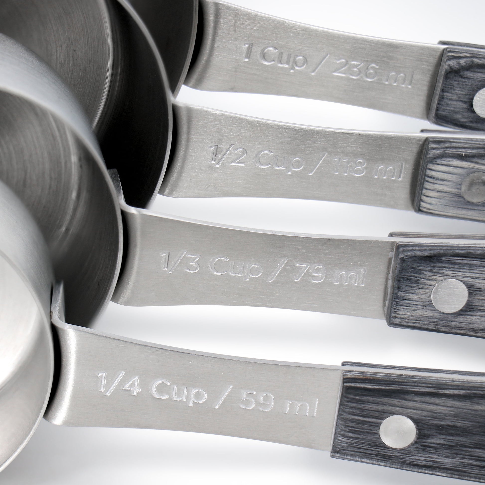 Oster Blakeley 4 Piece Stainless Steel Measuring Cup Set in Dark Gray with Wood Handles