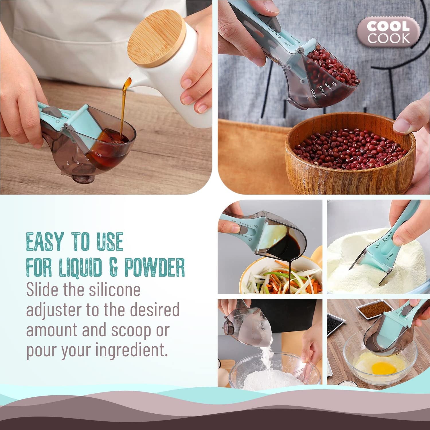 2 Pcs Plastic Measuring Spoon Set for your kitchen spoons for all kind of measuring Magnetic back to help stay on your fridge Adjustable easy to use Precise measuring, and convenient - Small& Large