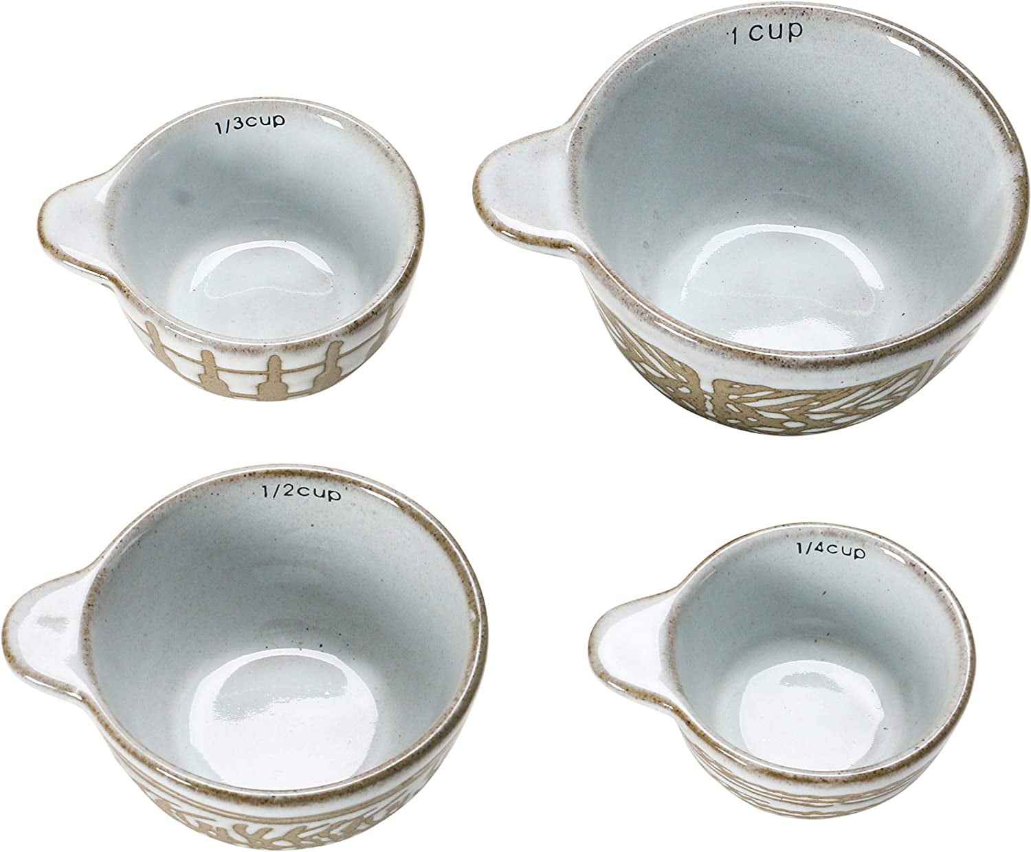 Creative Co-Op Stoneware Measuring Cups with Wax Relief Pattern, White, Set of 4